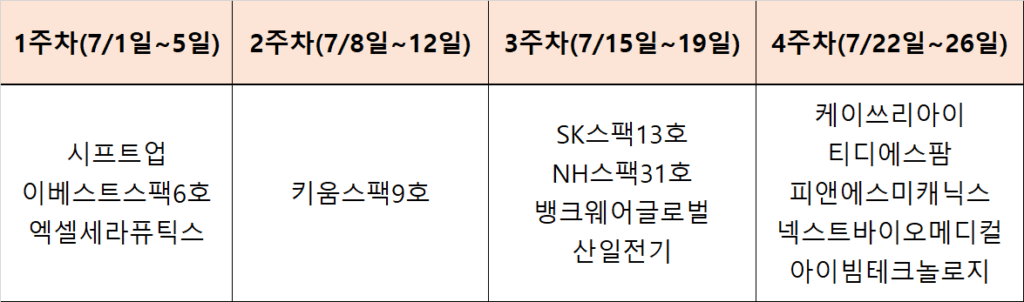7월 공모주 주차별 청약종목