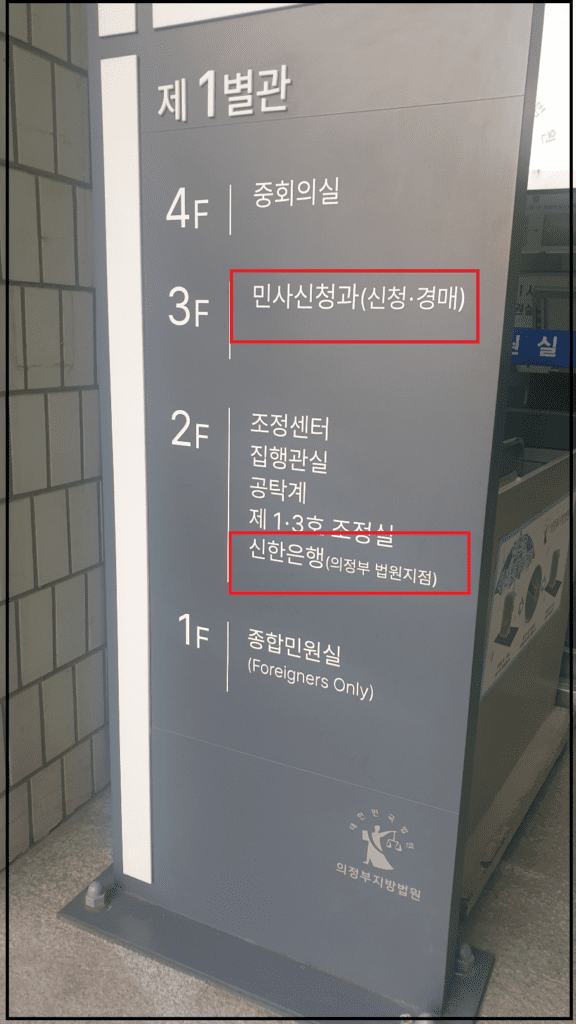 2층은 신한은행, 3층은 경매계